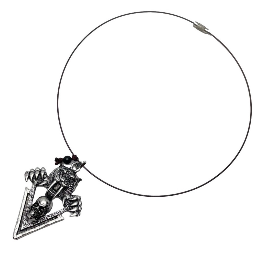 Tiger Skull Pendant On a Wire Choker Necklace
